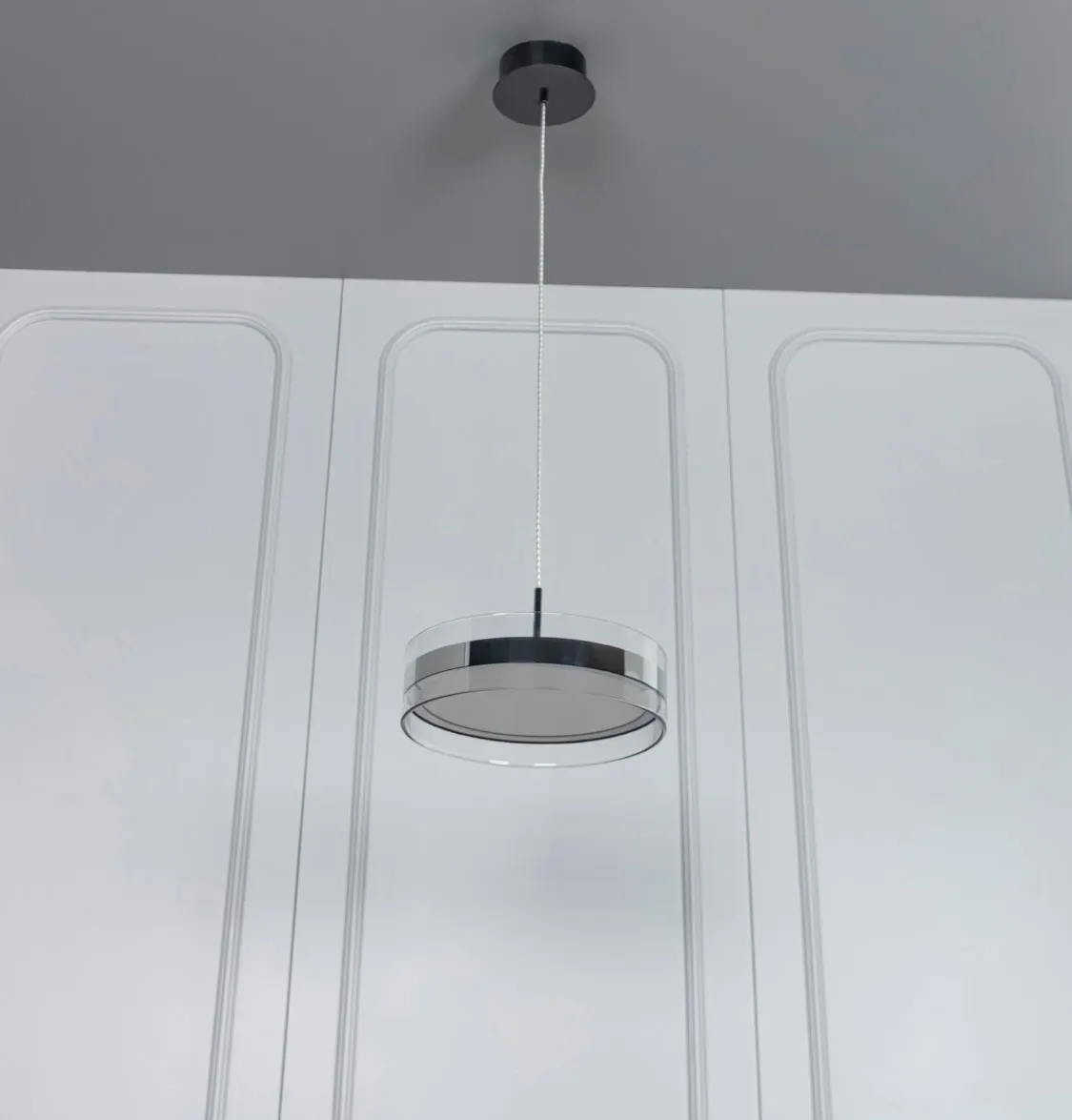 Berlin Platin Paslanmaz Şeffaf Cam Sarkıt Avize 30 cm
