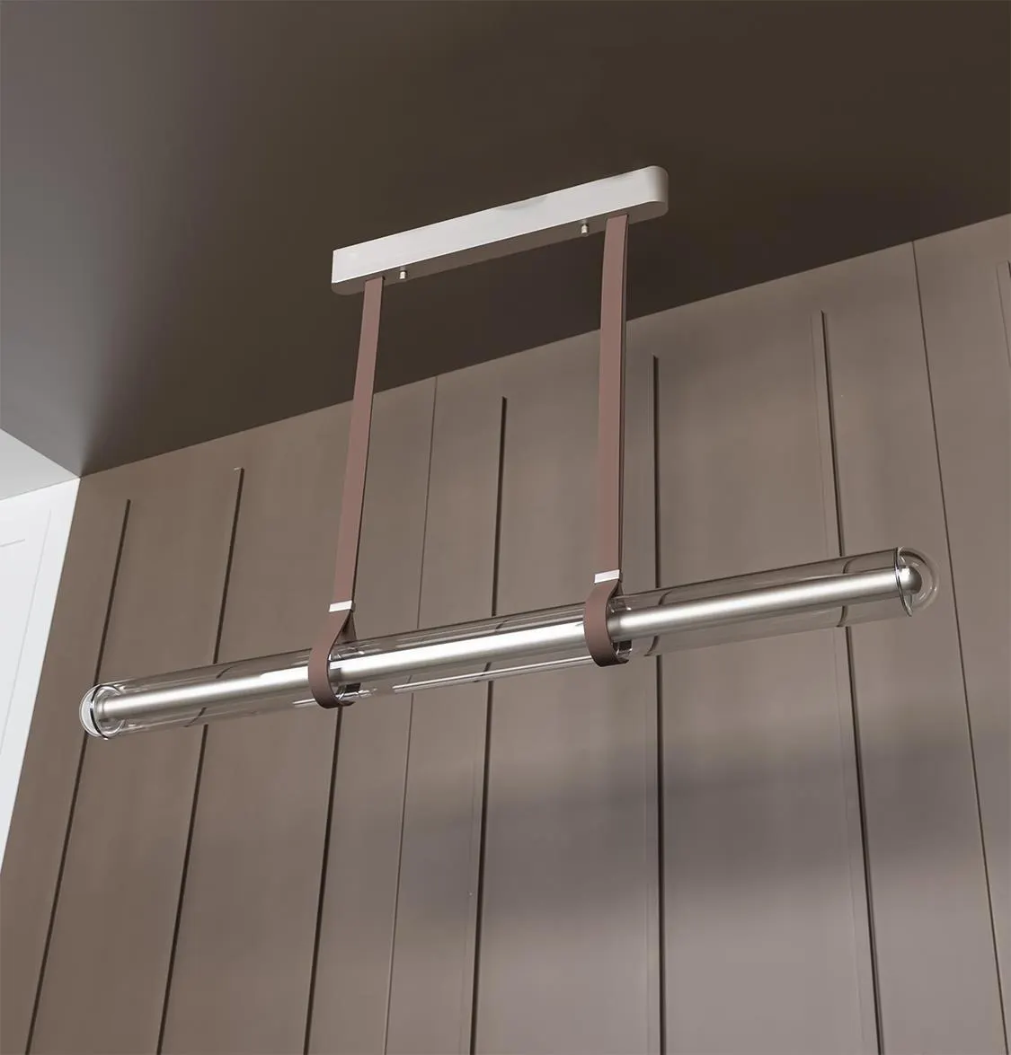 Bermuda Şeffaf Cam Bej Yemek Masası Avize 120 cm