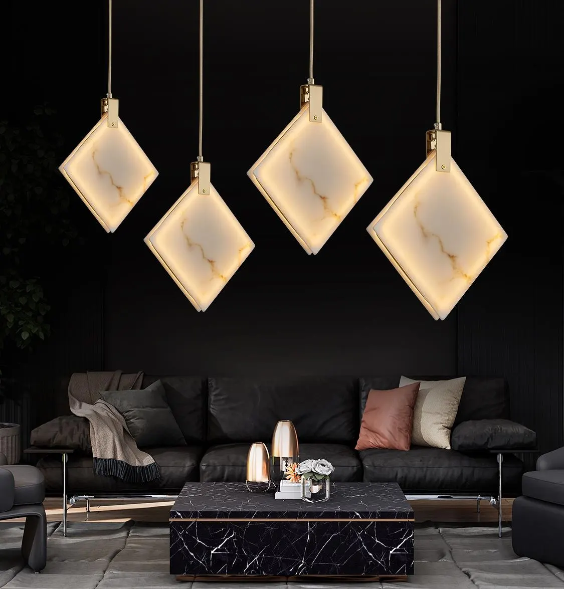 Duha Kare Eskitme Mermer LED Sarkıt Avize 40 cm
